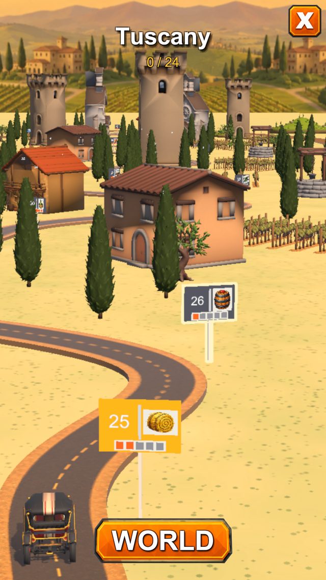 La carte des niveaux de la Toscane : une maquette en relief où la route serpente entre vignes, cyprès et une tour